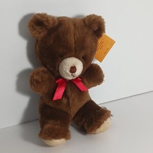 Russ Berrie and Company Vintage  1979  Teddy Bear Plush Stuffed Animal Red Bow